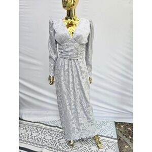 Vintage Sylvia Ann Dress – Elegant Light Gray Floral Jacquard Gown  Glamour S 12